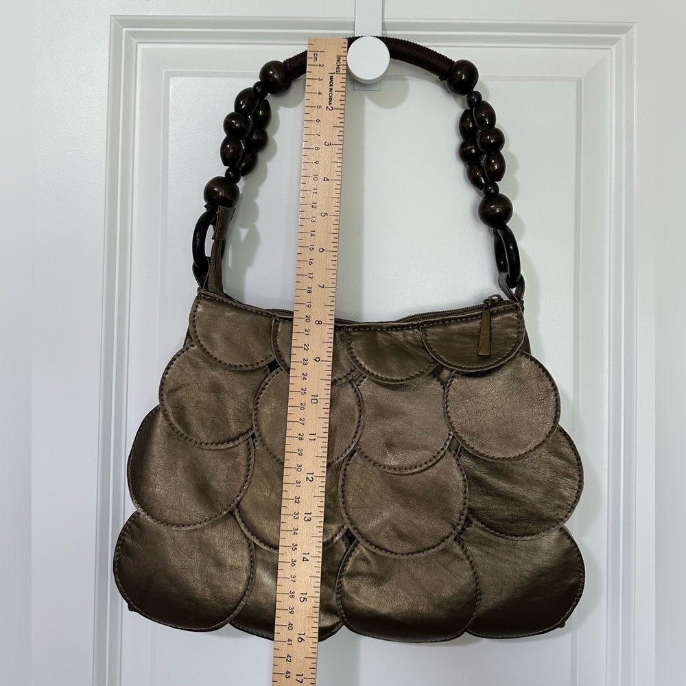 Vintage Elegant Circle Flap Wooden Beaded Handle Shoulder Handbag - Picture 9 of 13